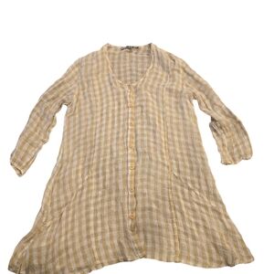 Flax 100% Striped Linen Top Blouse Tunic Size SMALL
